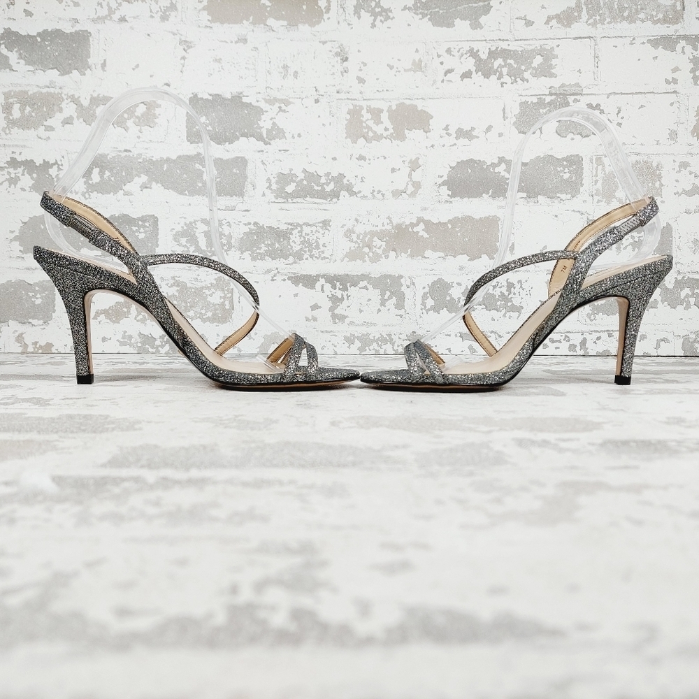 NEW Pelle Moda Rooni Silver Sparkle Mid Heel Slip On Sandals W554 - Picture 7 of 13